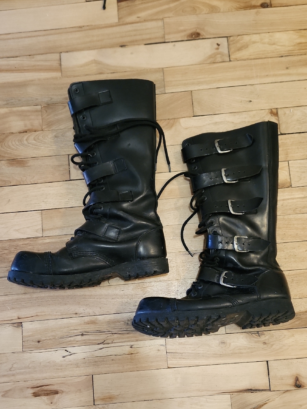 Underground Black High Lace-Up Buckle Combat Boots